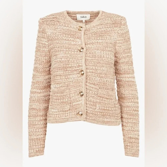 NEW Ba&sh  Bash Guspa Cardigan Jacket in Beige Tan Tweed | size 2 / M - Picture 3 of 14